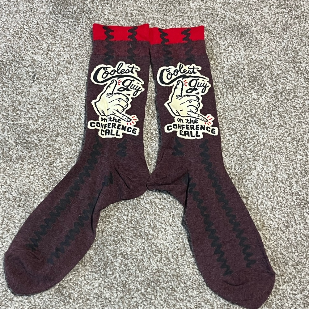 Coolest Guy On The Conference Call Socks - Red Purple Cream and Black. New!